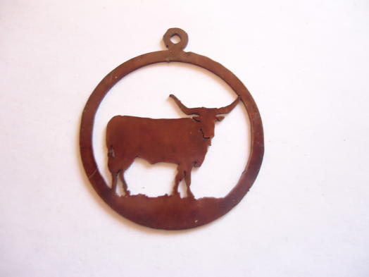 (image for) Longhorn Steer in circle laser pendant #300-237